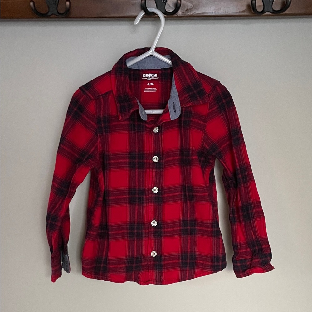 OshKosh B'gosh Kids Red and Black Plaid Button Down Shirt